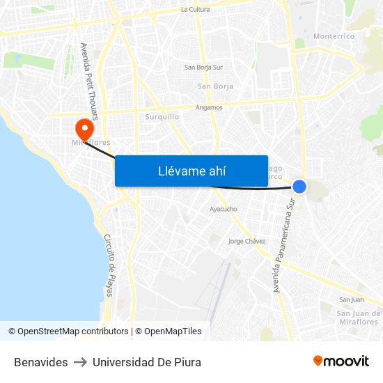 Benavides to Universidad De Piura map
