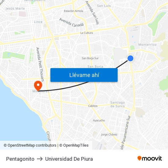 Pentagonito to Universidad De Piura map