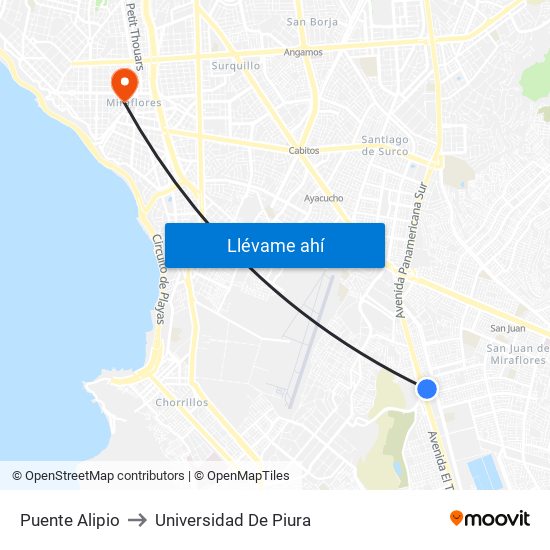 Puente Alipio to Universidad De Piura map