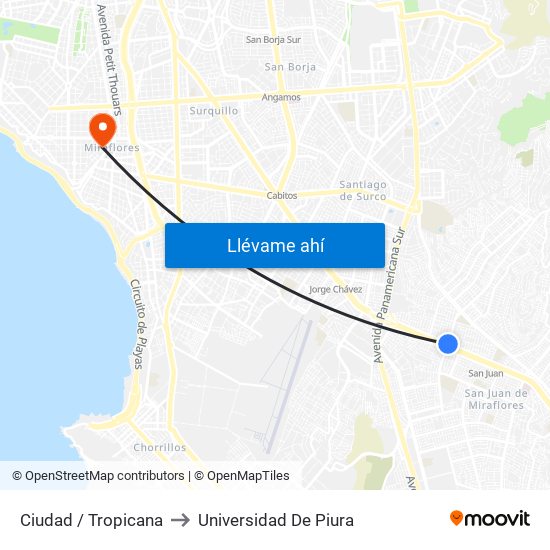 Ciudad / Tropicana to Universidad De Piura map