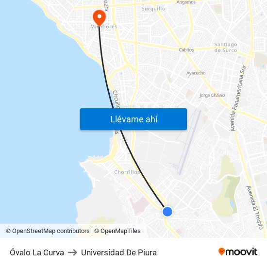 Óvalo La Curva to Universidad De Piura map