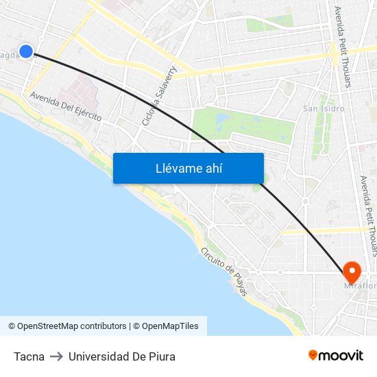 Tacna to Universidad De Piura map