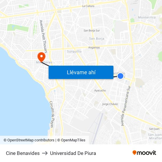 Cine Benavides to Universidad De Piura map