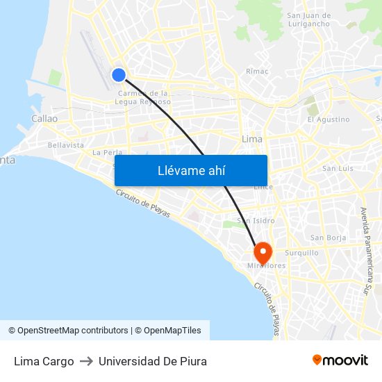 Lima Cargo to Universidad De Piura map