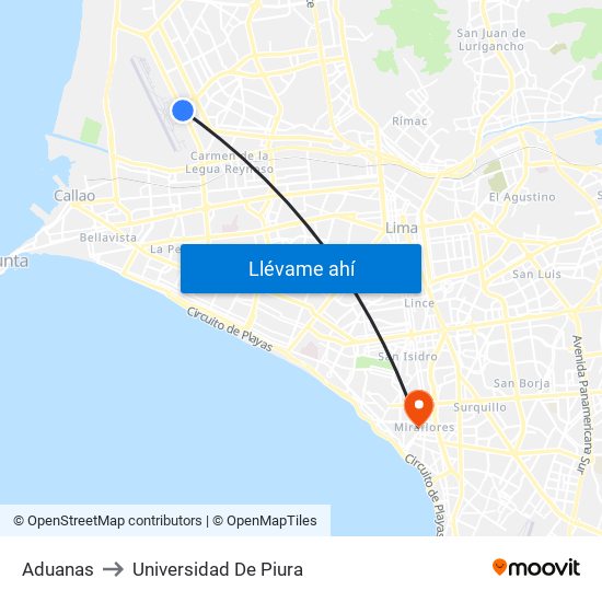 Aduanas to Universidad De Piura map