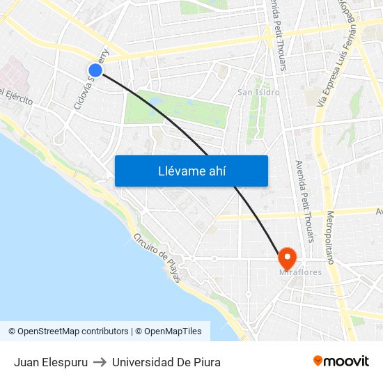 Juan Elespuru to Universidad De Piura map