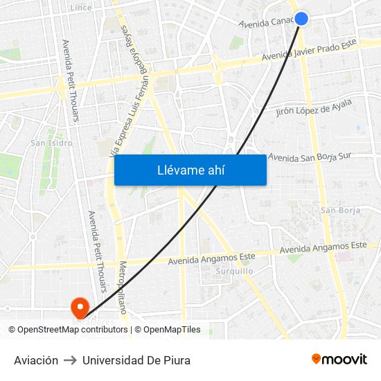 Aviación to Universidad De Piura map