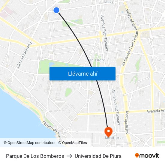 Parque De Los Bomberos to Universidad De Piura map