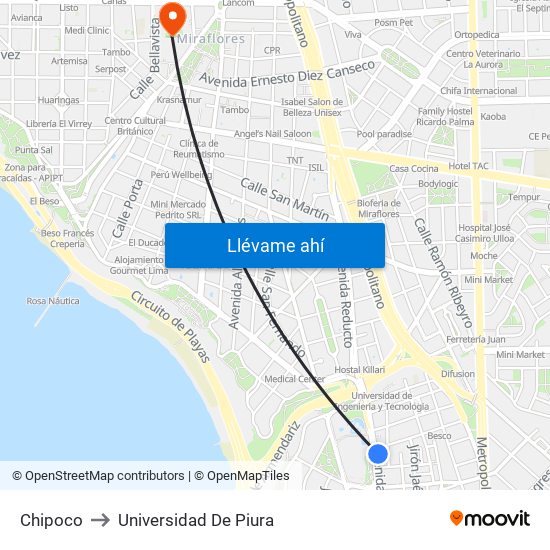 Chipoco to Universidad De Piura map