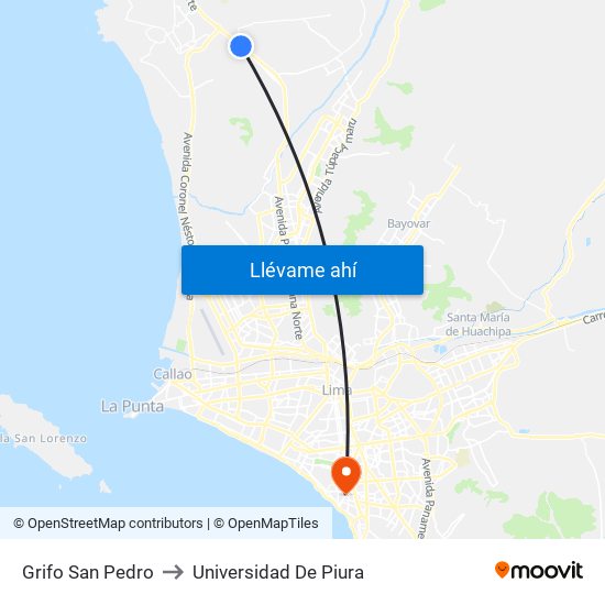 Grifo San Pedro to Universidad De Piura map