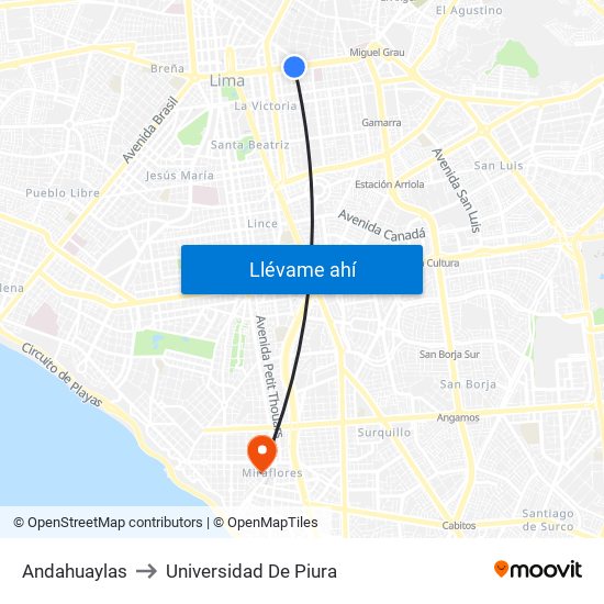 Andahuaylas to Universidad De Piura map