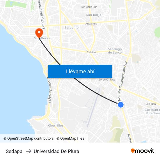 Sedapal to Universidad De Piura map