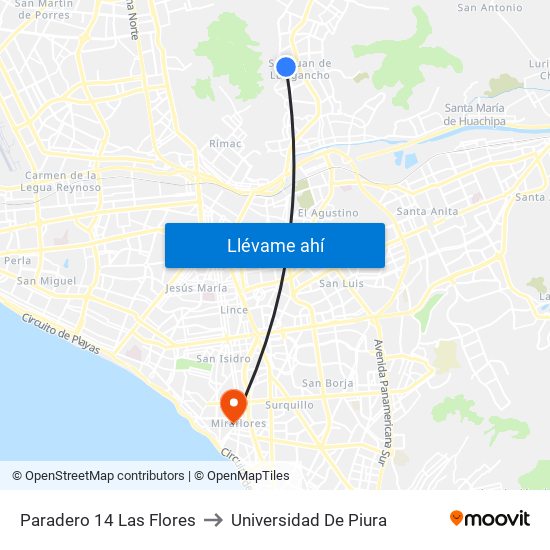 Paradero 14 Las Flores to Universidad De Piura map