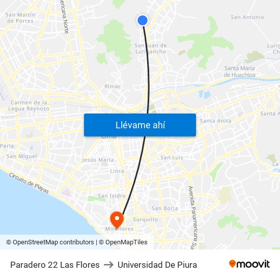 Paradero 22 Las Flores to Universidad De Piura map