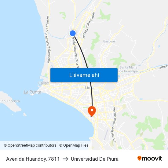 Avenida Huandoy, 7811 to Universidad De Piura map