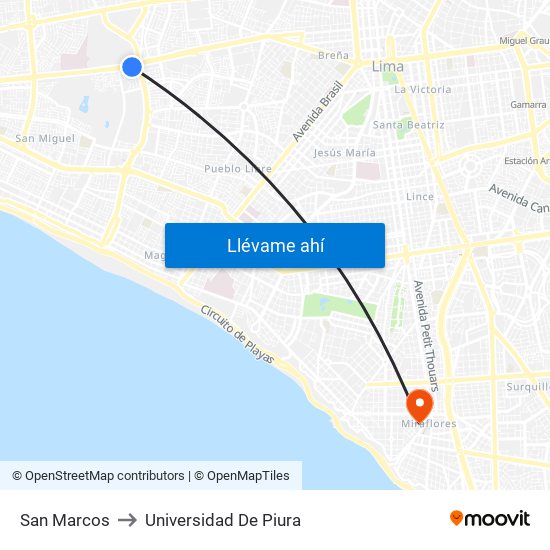 San Marcos to Universidad De Piura map