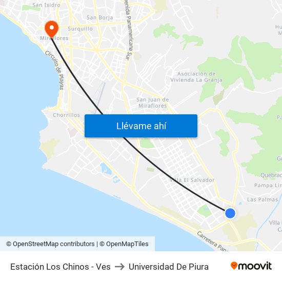Estación Los Chinos - Ves to Universidad De Piura map
