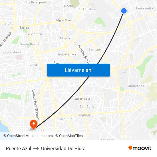Puente Azul to Universidad De Piura map