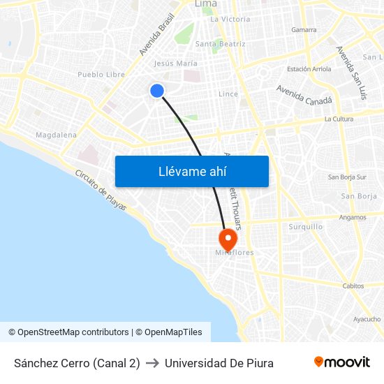 Sánchez Cerro (Canal 2) to Universidad De Piura map