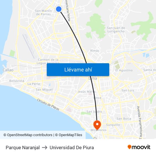 Parque Naranjal to Universidad De Piura map
