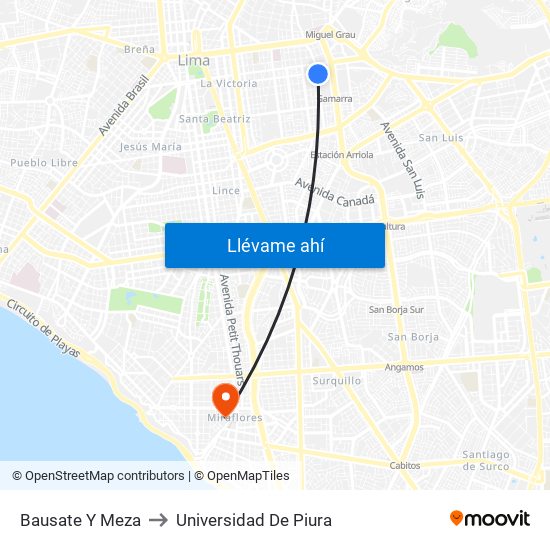 Bausate Y Meza to Universidad De Piura map