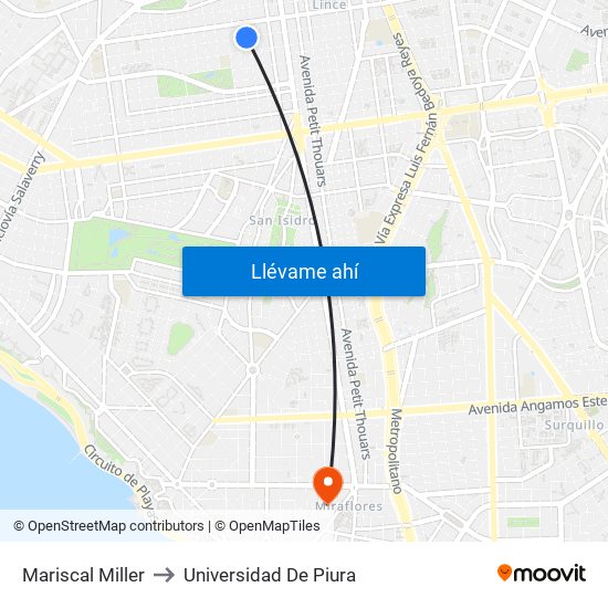 Mariscal Miller to Universidad De Piura map