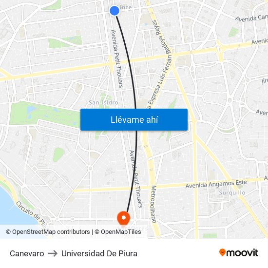 Canevaro to Universidad De Piura map