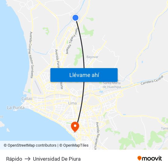 Rápido to Universidad De Piura map