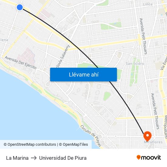 La Marina to Universidad De Piura map