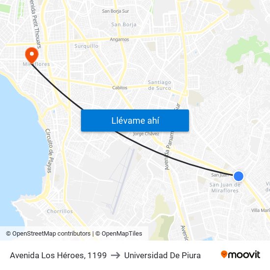 Avenida Los Héroes, 1199 to Universidad De Piura map