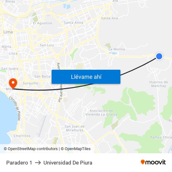 Paradero 1 to Universidad De Piura map