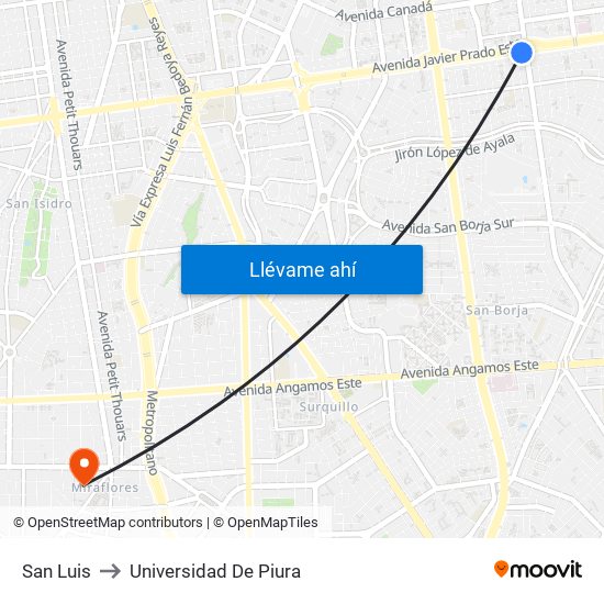 San Luis to Universidad De Piura map