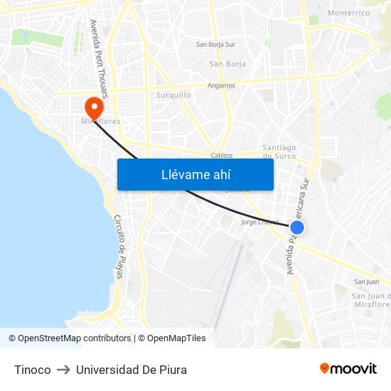 Tinoco to Universidad De Piura map