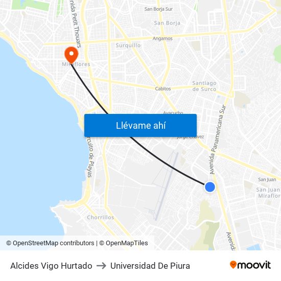 Alcides Vigo Hurtado to Universidad De Piura map