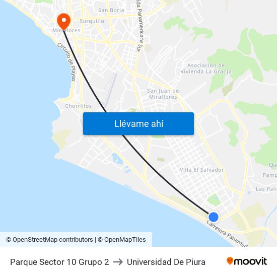 Parque Sector 10 Grupo 2 to Universidad De Piura map