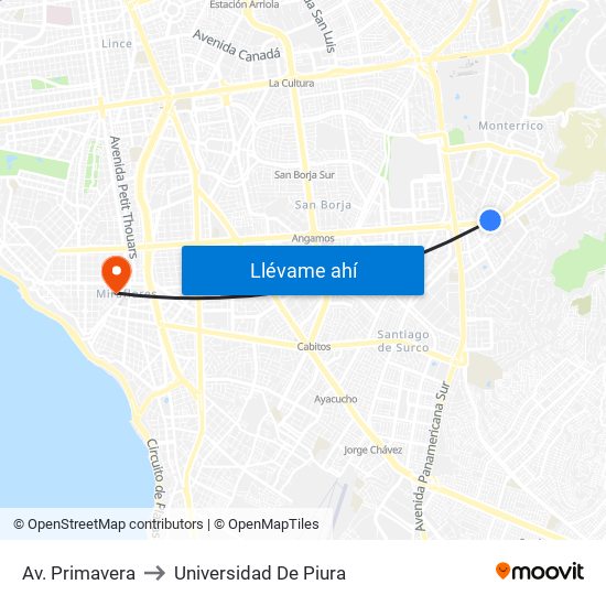 Av. Primavera to Universidad De Piura map