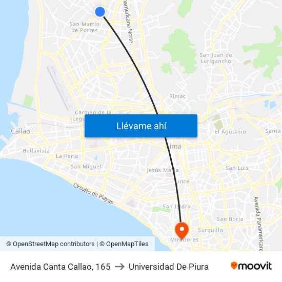 Avenida Canta Callao, 165 to Universidad De Piura map
