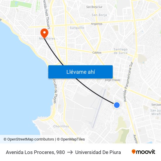 Avenida Los Proceres, 980 to Universidad De Piura map