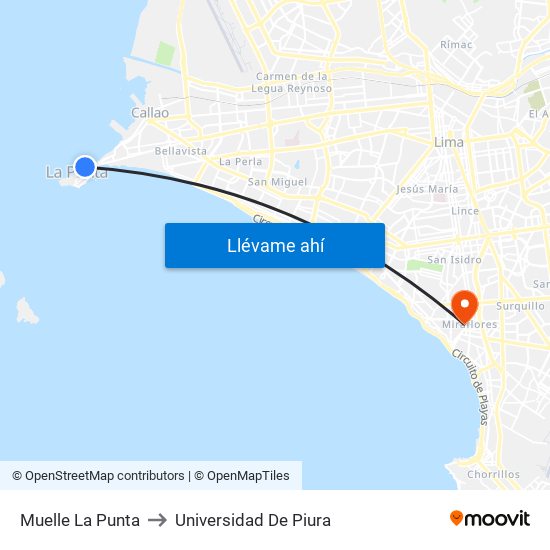 Muelle La Punta to Universidad De Piura map