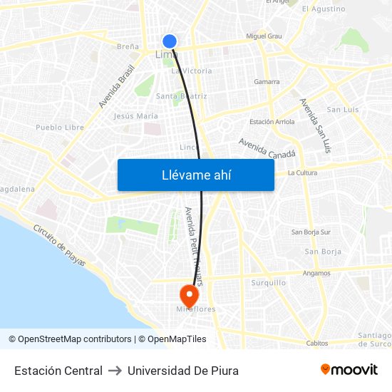 Estación Central to Universidad De Piura map