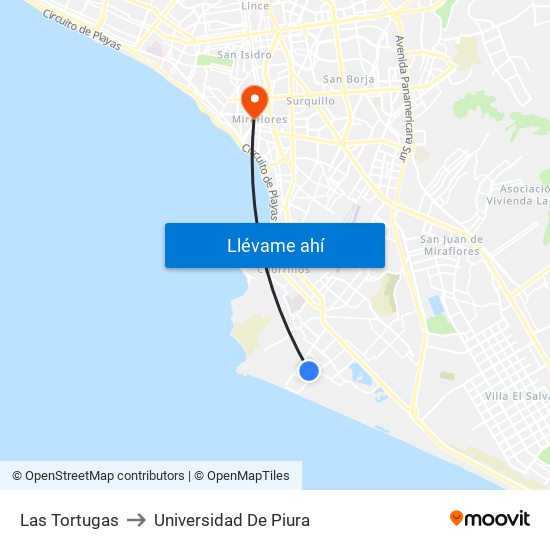 Las Tortugas to Universidad De Piura map