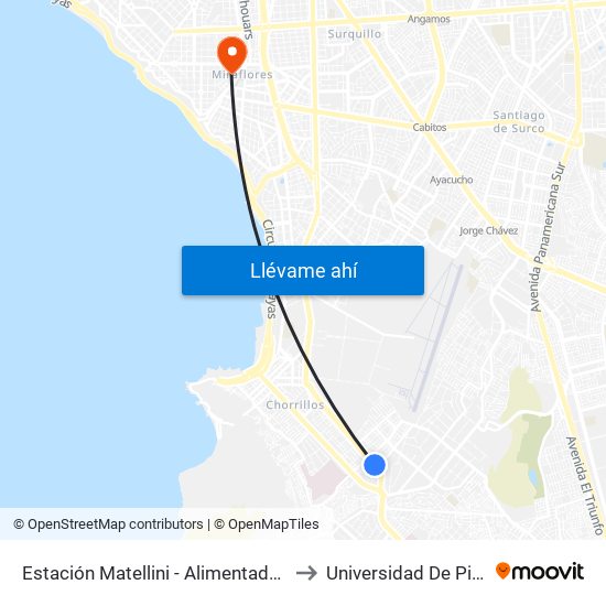 Estación Matellini - Alimentadores to Universidad De Piura map