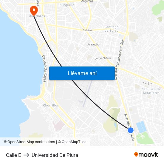 Calle E to Universidad De Piura map