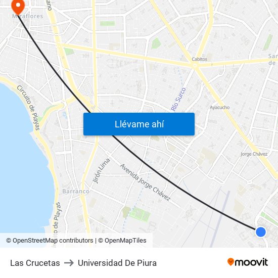 Las Crucetas to Universidad De Piura map