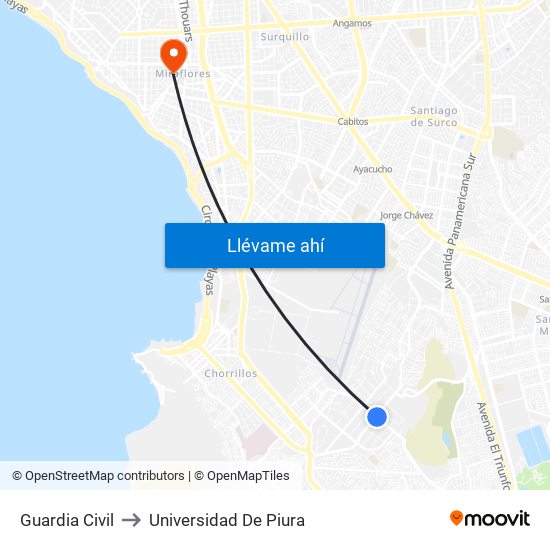 Guardia Civil to Universidad De Piura map