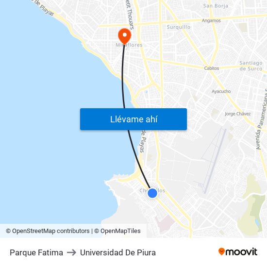 Parque Fatima to Universidad De Piura map
