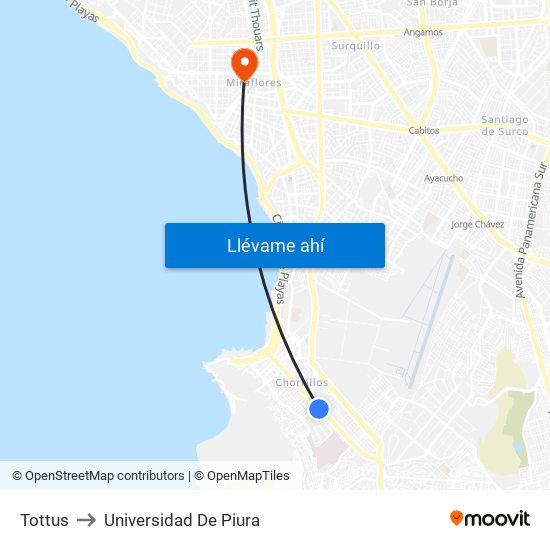 Tottus to Universidad De Piura map