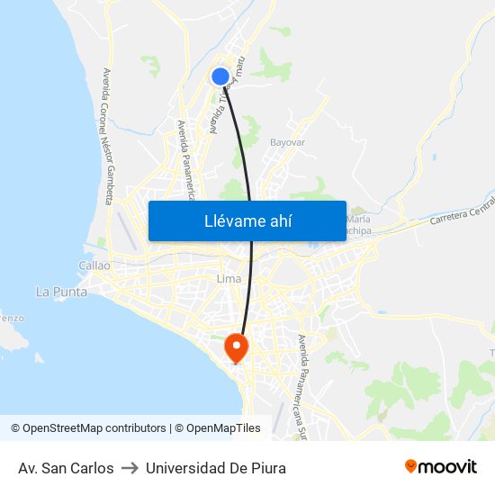 Av. San Carlos to Universidad De Piura map