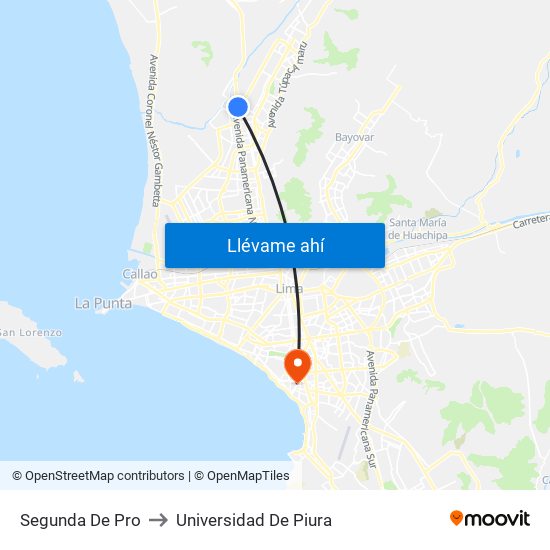 Segunda De Pro to Universidad De Piura map