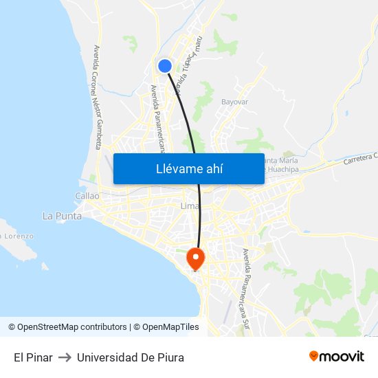 El Pinar to Universidad De Piura map